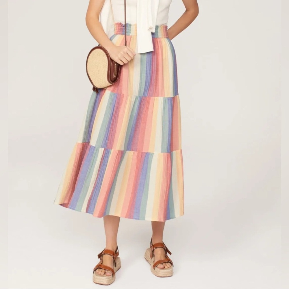 Marine Layer Corrine Cotton Gauze Rainbow Tiered Maxi Skirt